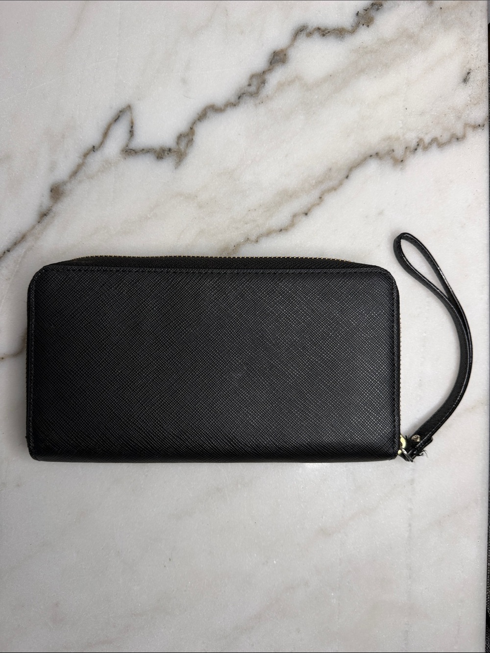 kate spade Black Leather Zip-Around Wristlet Wallet with Gold Logo - Picture 2 of 5